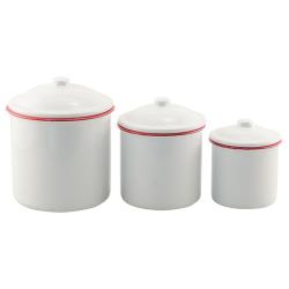 NWT 3/Set Red Rim Enamel Canisters - Picture 3 of 3